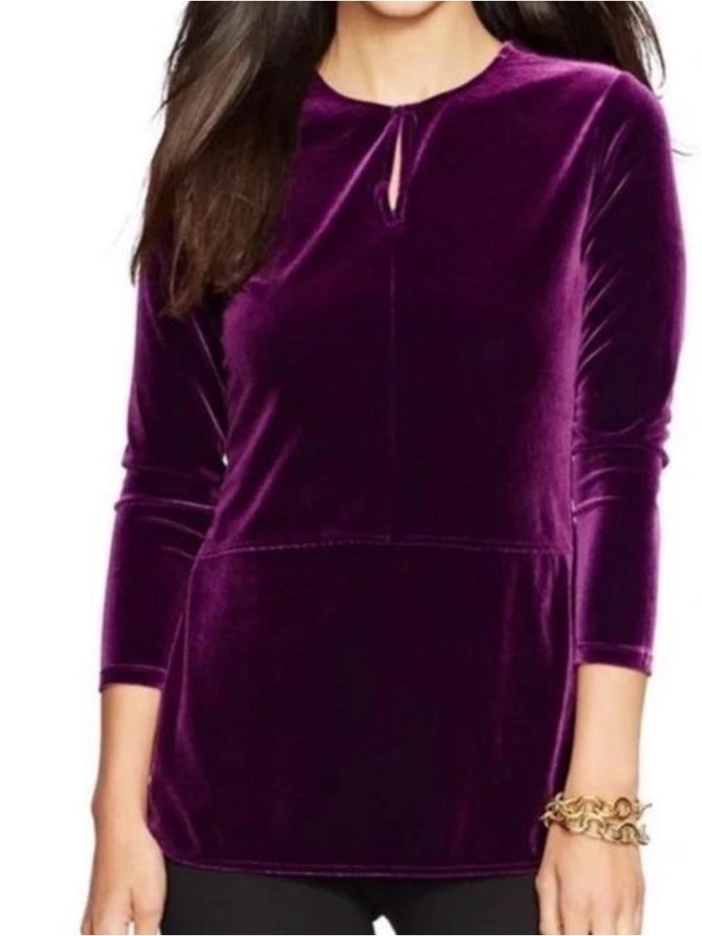 Lauren Ralph Lauren Rich Purple Velvet Tunic Top Women M Long Sleeve Blouse